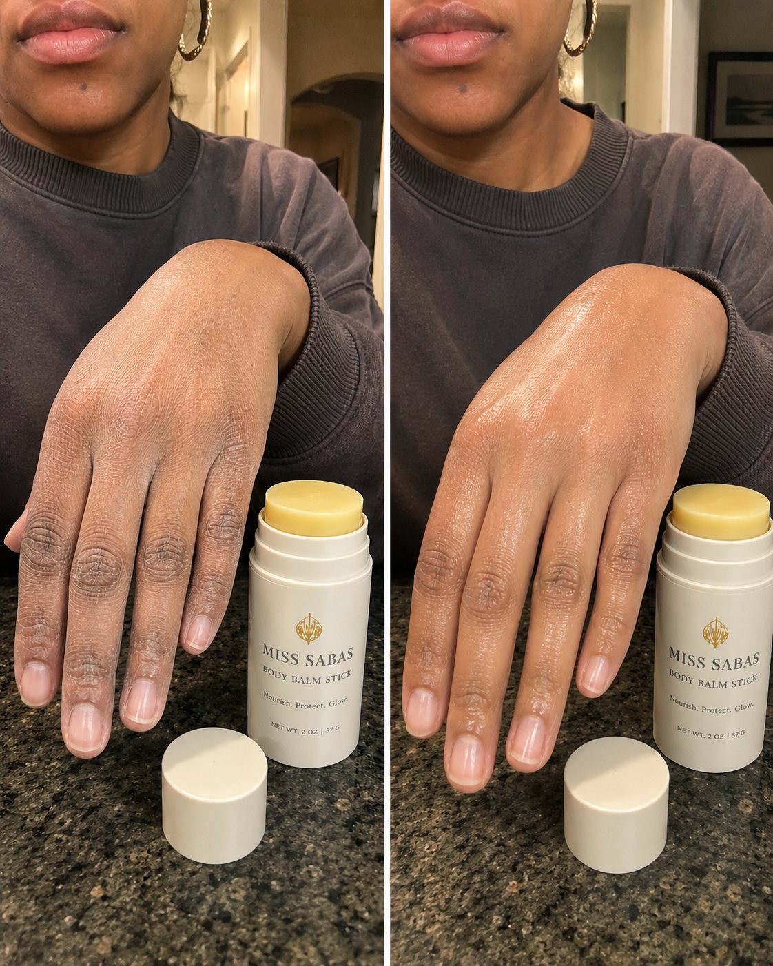 Body Balm Stick results on hand